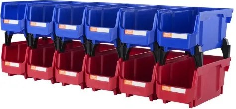 VEVOR set van 12 zichtbare opbergdozen, stapeldozen, opbergdozen, blauw/rood