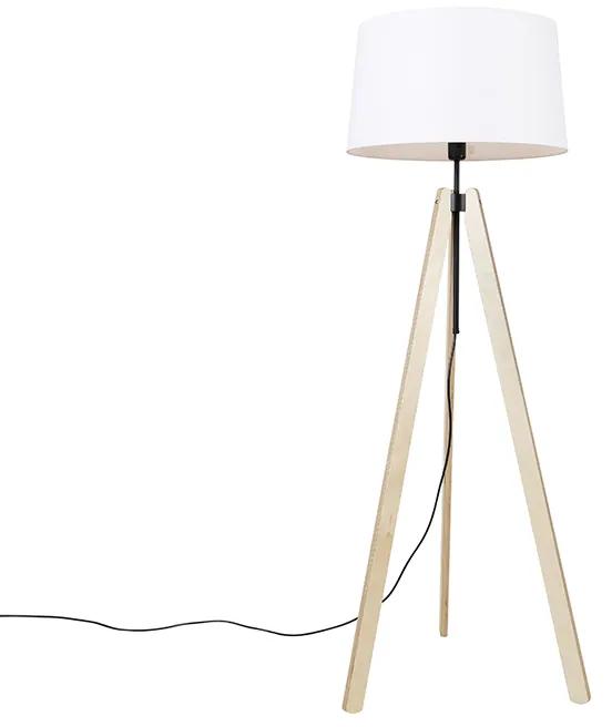 Moderne vloerlamp hout stoffen kap beige 45 cm tripod - Telu Modern E27 Binnenverlichting Lamp