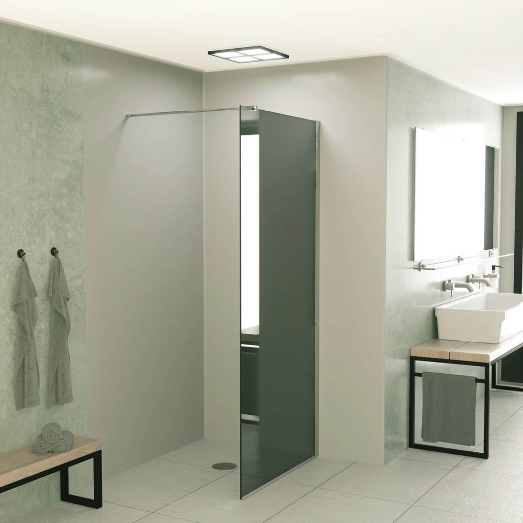 Mueller Slimline inloopdouche 80cm rookglas anti-kalk inclusief chroom profiel & stang