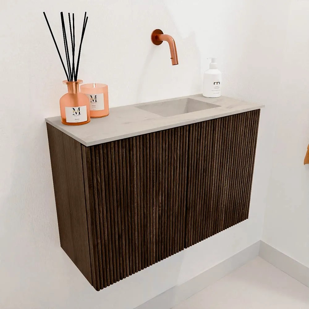 Mondiaz Joya DLux 60cm toiletmeubel walnut met wastafel faye rechts zonder kraangat opalo