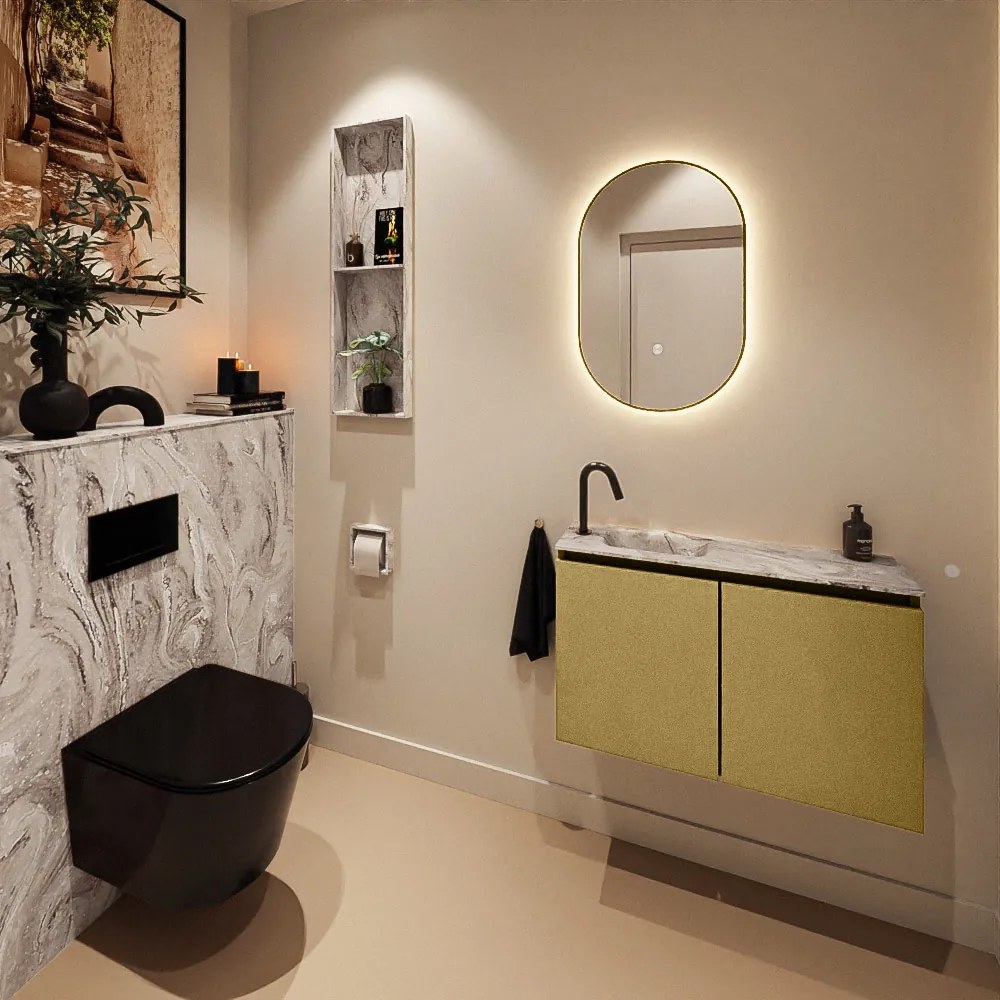 Mondiaz Ture DLux toiletmeubel 80cm oro met wastafel glace links met kraangat