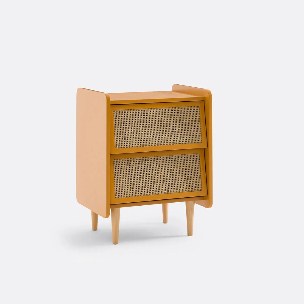 Nachtkastje van riet met 2 laden, Kaya