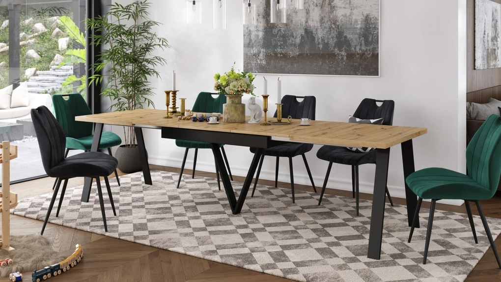 AVERY eik Artisan/onderkant zwart - LOFT/INDUSTRIËLE TAFEL VOOR WOONKAMER / EETKAMER UITKLAPBAAR TOT 330 cm!