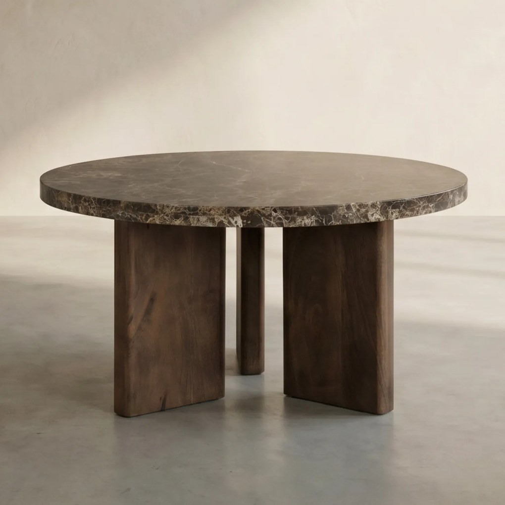 Ronde Salontafel Bruin Marmer 60 Cm - 60 X 60cm.