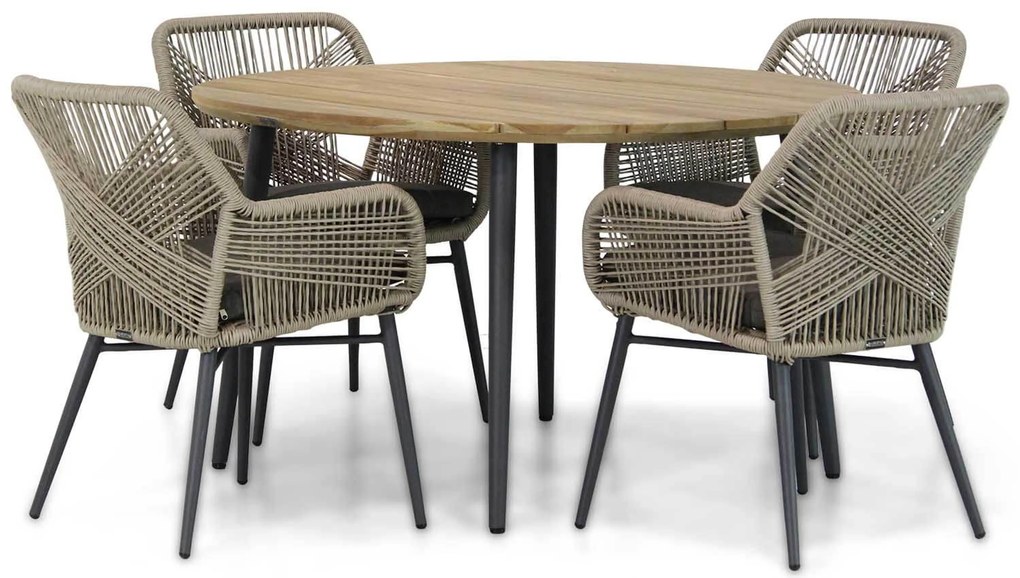 Tuinset Ronde Tuintafel 4 personen 130 cm Wicker Taupe Lifestyle Garden Furniture Advance/Montana