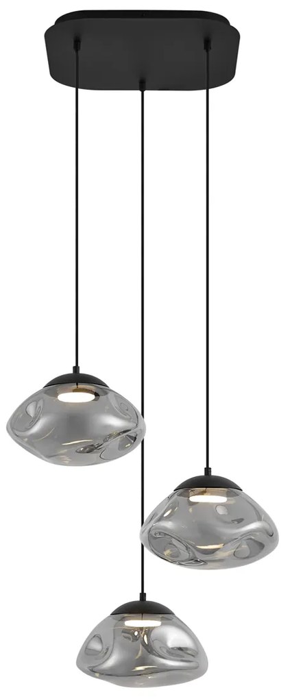 Design hanglamp zwart met smoke glas 3-lichts - Gus
