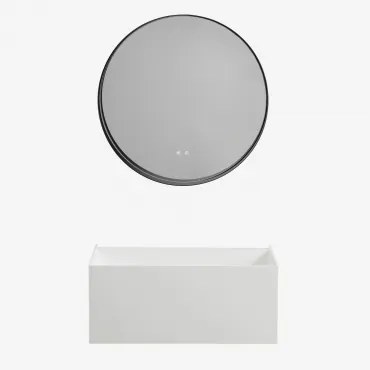 Harsen Badkamermeubelset Met Geïntegreerde Wastafel En Nerine Led-verlichting Wit & Round Led And Antifog Zwart Ø80 Cm Kimacs & Zonder Kraan - Sklum
