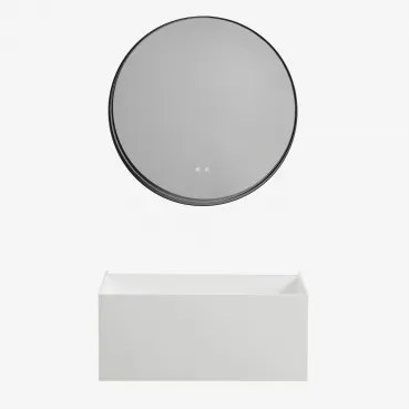 Nerine Zwevend Badkamermeubelset Van Hars Met Geïntegreerde Wastafel En Led-verlichting Wit & Round Led And Antifog Zwart Ø80 Cm Kimacs - Sklum