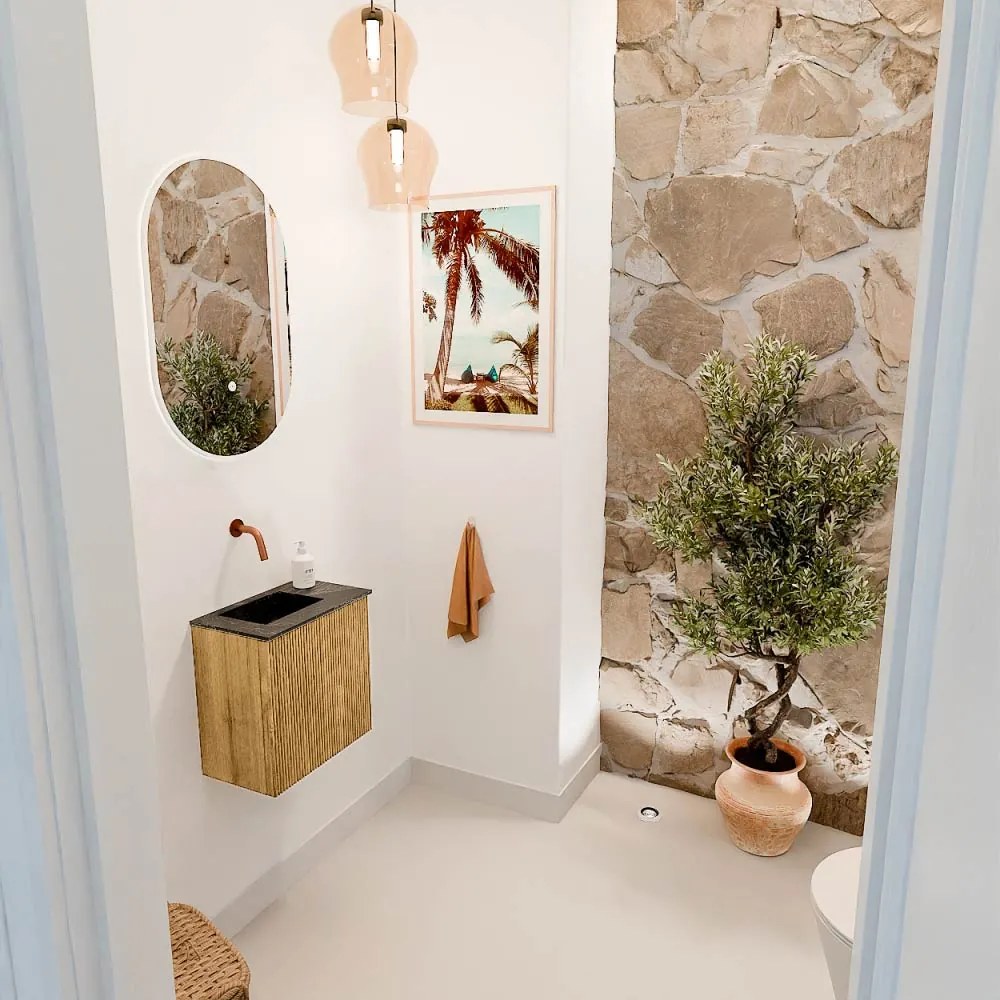 Mondiaz Joya DLux 40cm toiletmeubel oak met wastafel faye links zonder kraangat lava