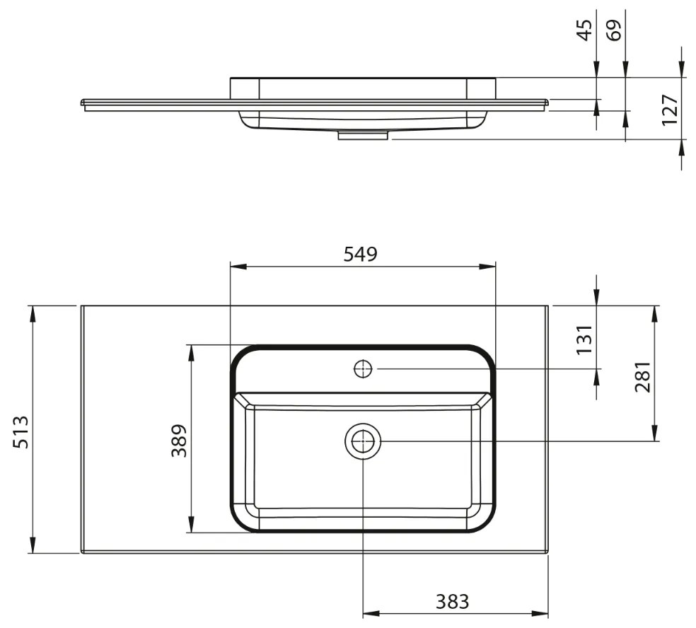 Sapho Brahea wastafel 95x50cm solid surface wit mat met smalle rand en kraangat rechts