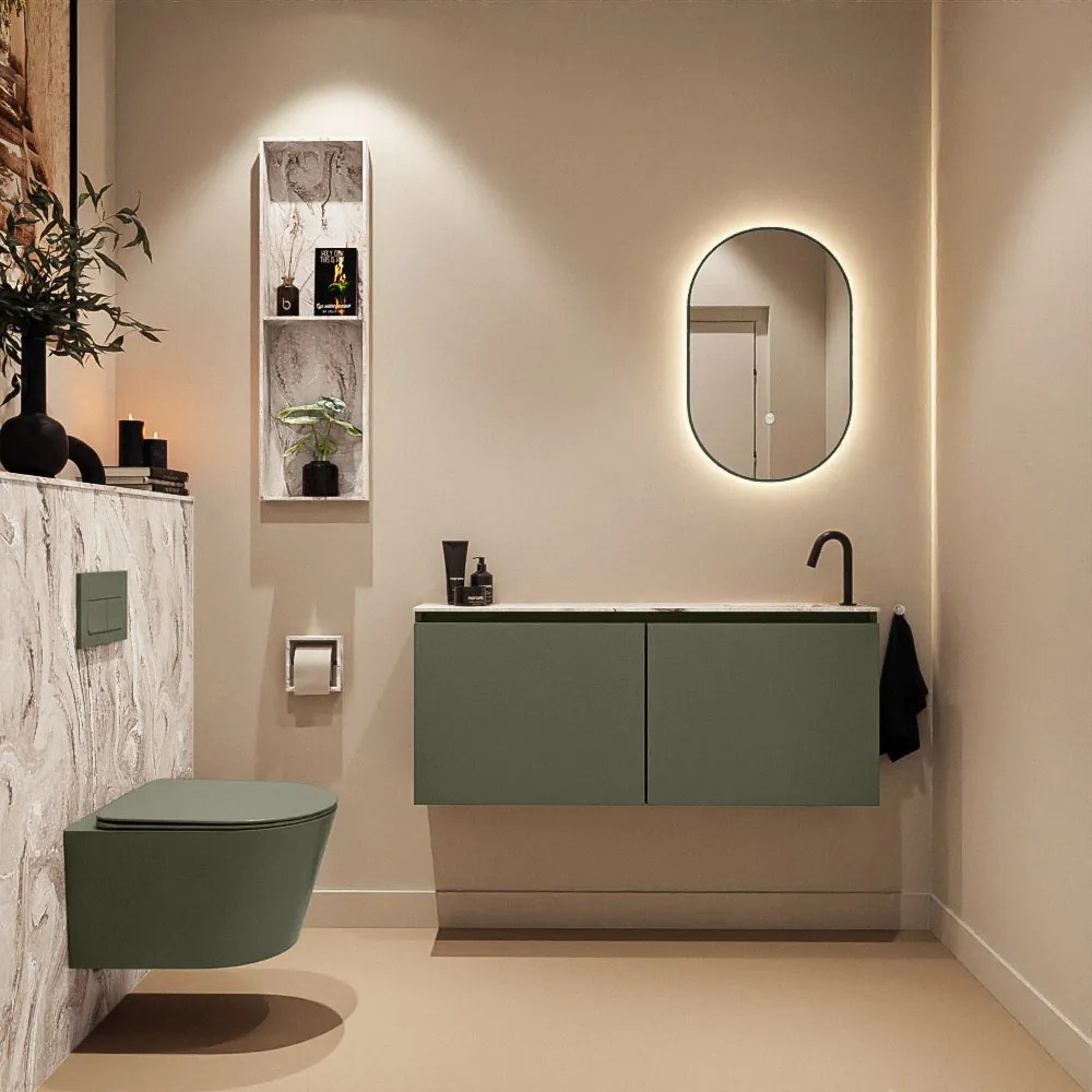 Mondiaz Ture DLux toiletmeubel 120cm army met wastafel glace rechts met kraangat