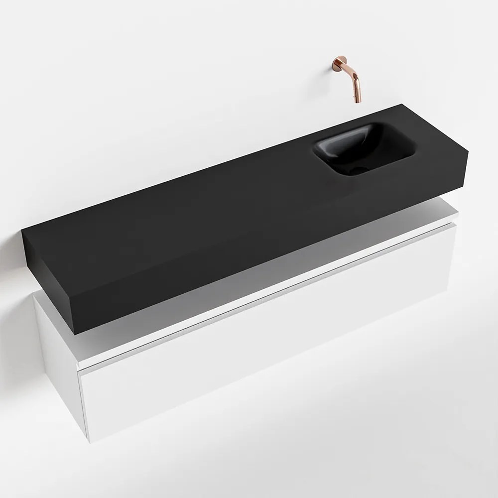 Mondiaz Andor toiletmeubel 120cm mat wit met zwarte wastafel rechts zonder kraangat