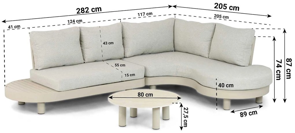 Loungeset tuin 5 personen Aluminium Taupe Lifestyle Garden Furniture Organio