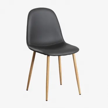 Set Van 4 Eetkamerstoelen In Glamm Kunstleer Grijs – Antraciet & Natuurlijk Hout - Sklum