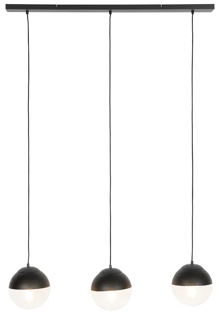Retro hanglamp zwart met helder glas langwerpig 3-lichts - Eclipse