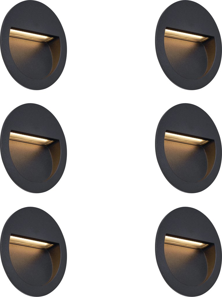 Set van 6 moderne inbouw wandlampen zwart incl. LED IP65 - Gem