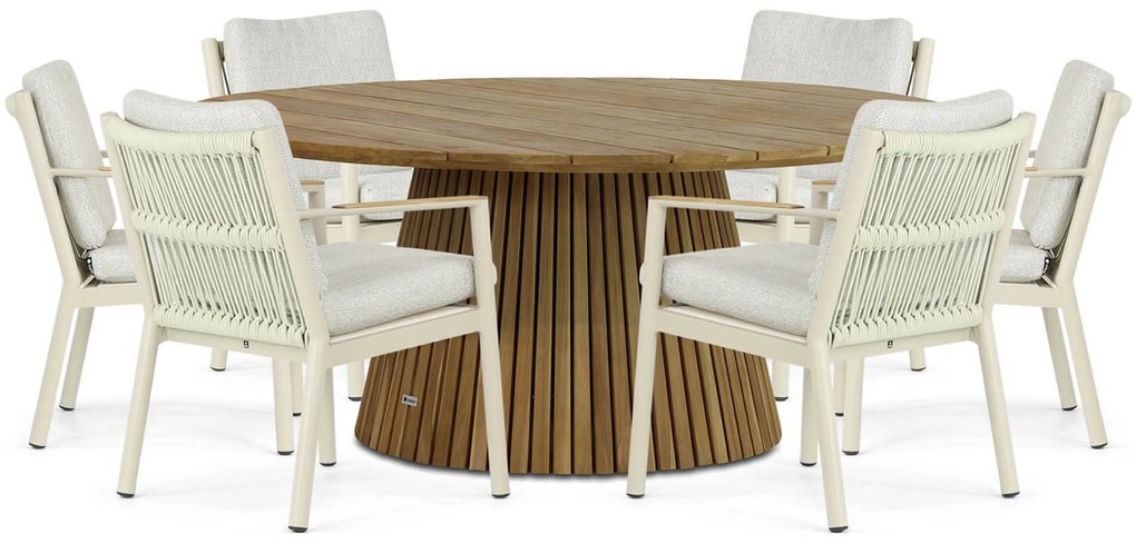 Tuinset Ronde Tuintafel 6 personen 180 cm Aluminium/Rope Taupe Coco Sevilla/Fungo