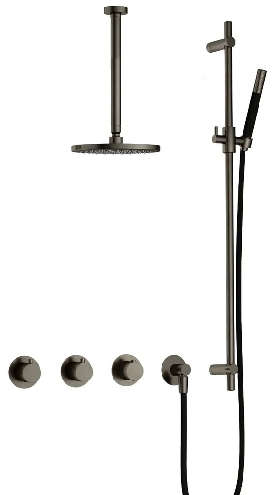 Hotbath Cobber IBS70 inbouwdouche met 30cm plafondbuis en glijstang verouderd ijzer