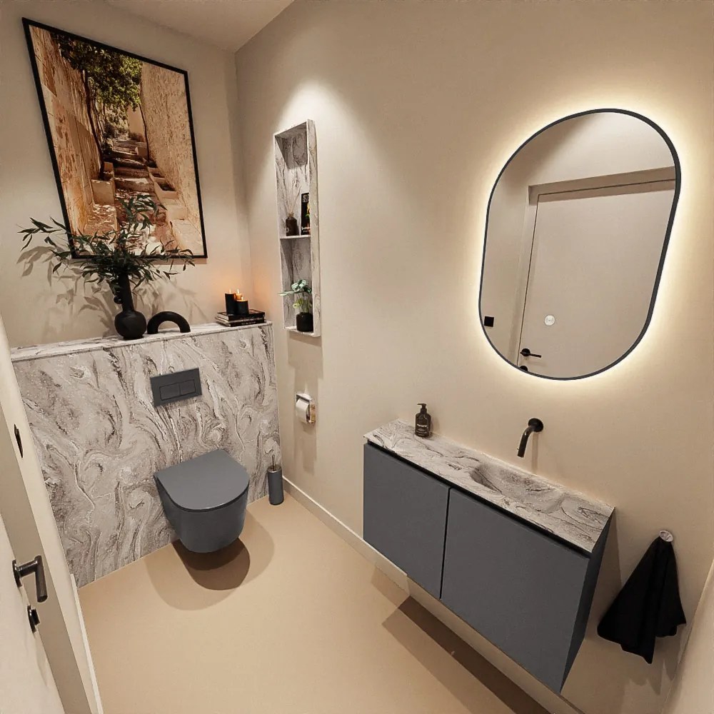 Mondiaz Ture DLux toiletmeubel 80cm dark grey met wastafel glace rechts zonder kraangat