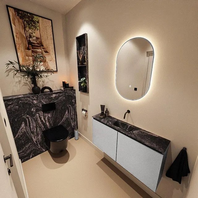 MONDIAZ TURE-DLUX 100cm toiletmeubel Plata. EDEN wastafel Lava positie midden. Zonder kraangat. TUREDX100PLAM0LAV