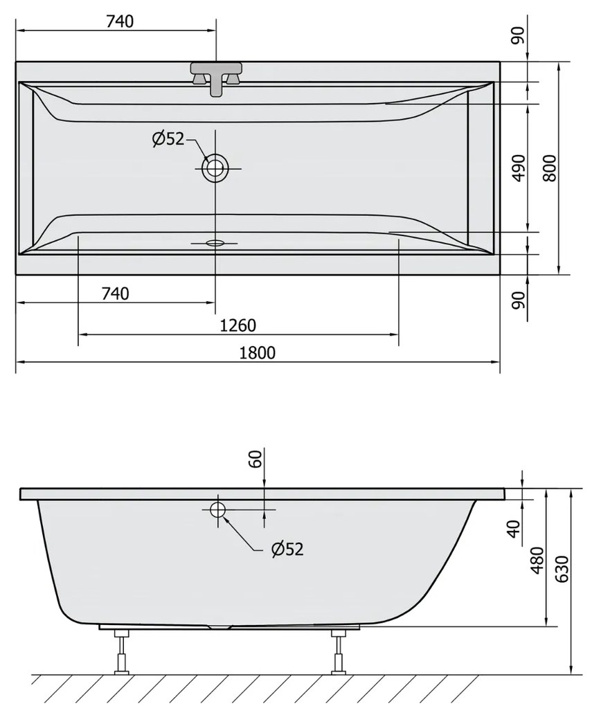 Polysan Cleo ligbad 180x80x48cm wit