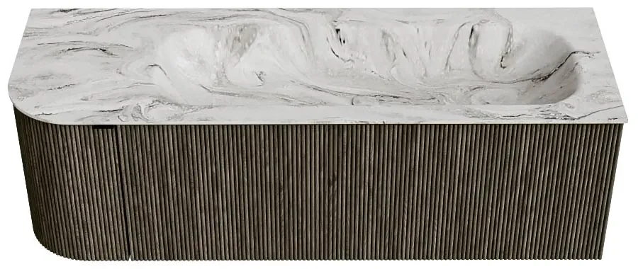 Mondiaz Kurve-dlux 135cm badmeubel ronding links shadow met 1 lade en deur en wastafel big medium rechts zonder kraangat glace