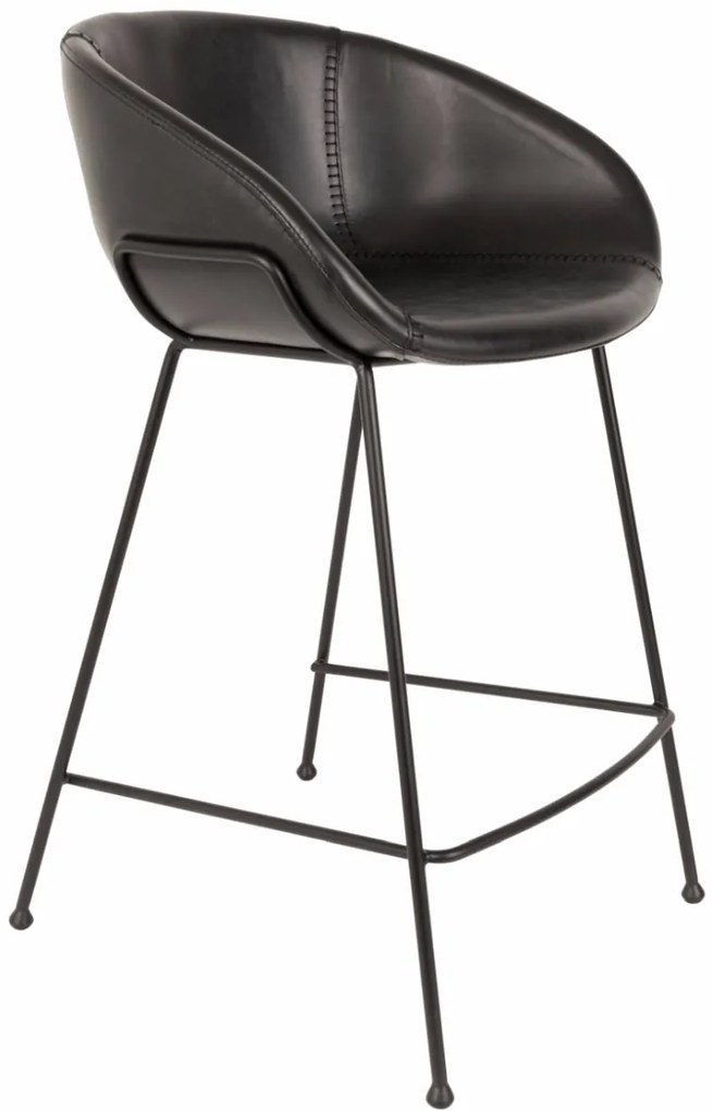 Zuiver Set 2 Barstoelen Feston Zithoogte 65 Cm - Kunstleer Zwart