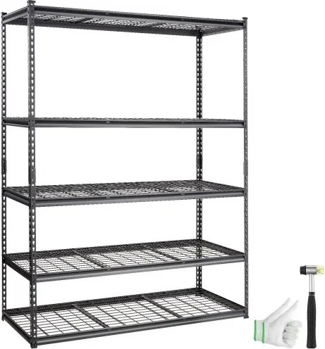VEVOR Opbergrek 5-laags verstelbaar, 907,2 kg capaciteit garageplank, metalen organizer draadplank zwart 152,4 x 61 x 198,1 cm voor keuken, voorraadkast, kelder, badkamer, wasruimte