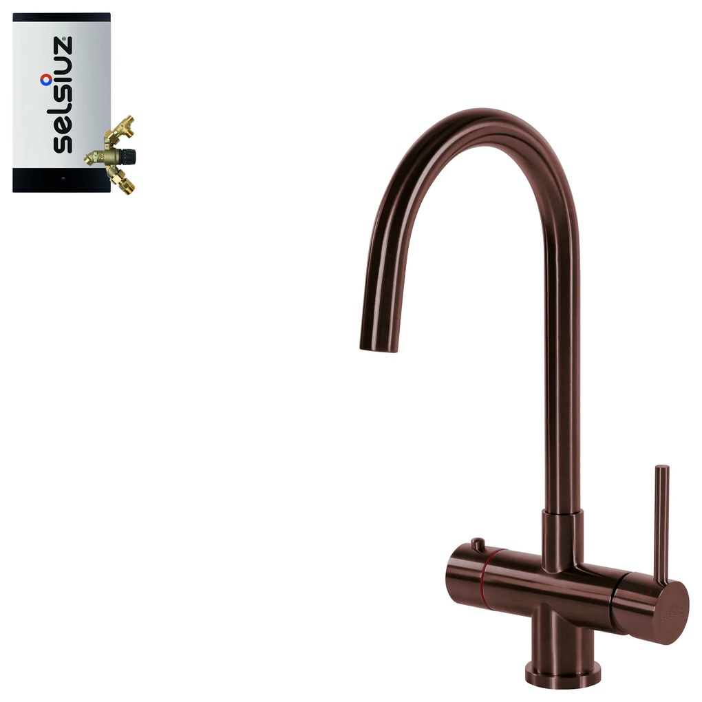 Selsiuz Inox kokend water kraan met combi extra boiler en C-uitloopkraan copper