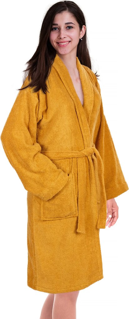 Badjas - 100% Katoen, waarvan 50% Gerecyclede Katoen - GRS Gecertificeerd - Maat XL - Honey Yellow