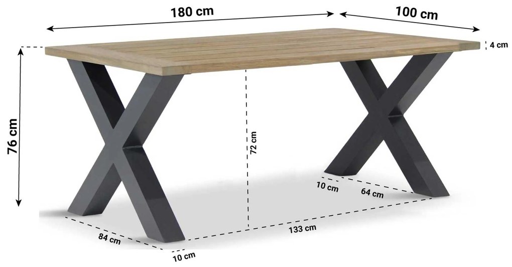 Dining Tuintafel rechthoekig 180 x 100 cm Teak Grijs Cardiff