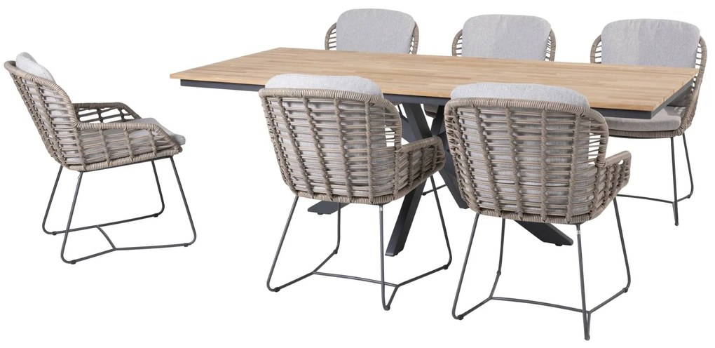 4 Seasons Outdoor Lugano dining set pure met Minerva tafel teak blad 220 x 95 cm * Sale *  Tuinset    houtkleur weerbestendig