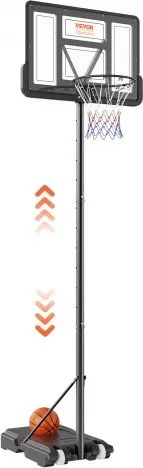 VEVOR Basketbalring Outdoor Basketbalstandaard 122-305 cm Verstelbare Hoogte, Basketbalsysteem Zwart Weerbestendig Roestvrij, Basketbalringstandaard met Water of Zand Mobiel