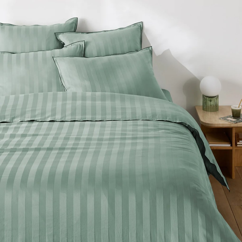Dekbedovertrek in gewassen katoensatijn met 118 draden, streep Victor