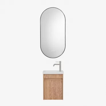 Narek Zwevend Houten Badkamermeubelset Met Geïntegreerde Wastafel Ash Brown & Ovale Led En Anticondens Zwart 50x100 Cm Asteiro & Geborsteld Grijs -