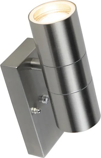Buiten wandlamp staal 2-lichts IP44 met schemersensor - Duo