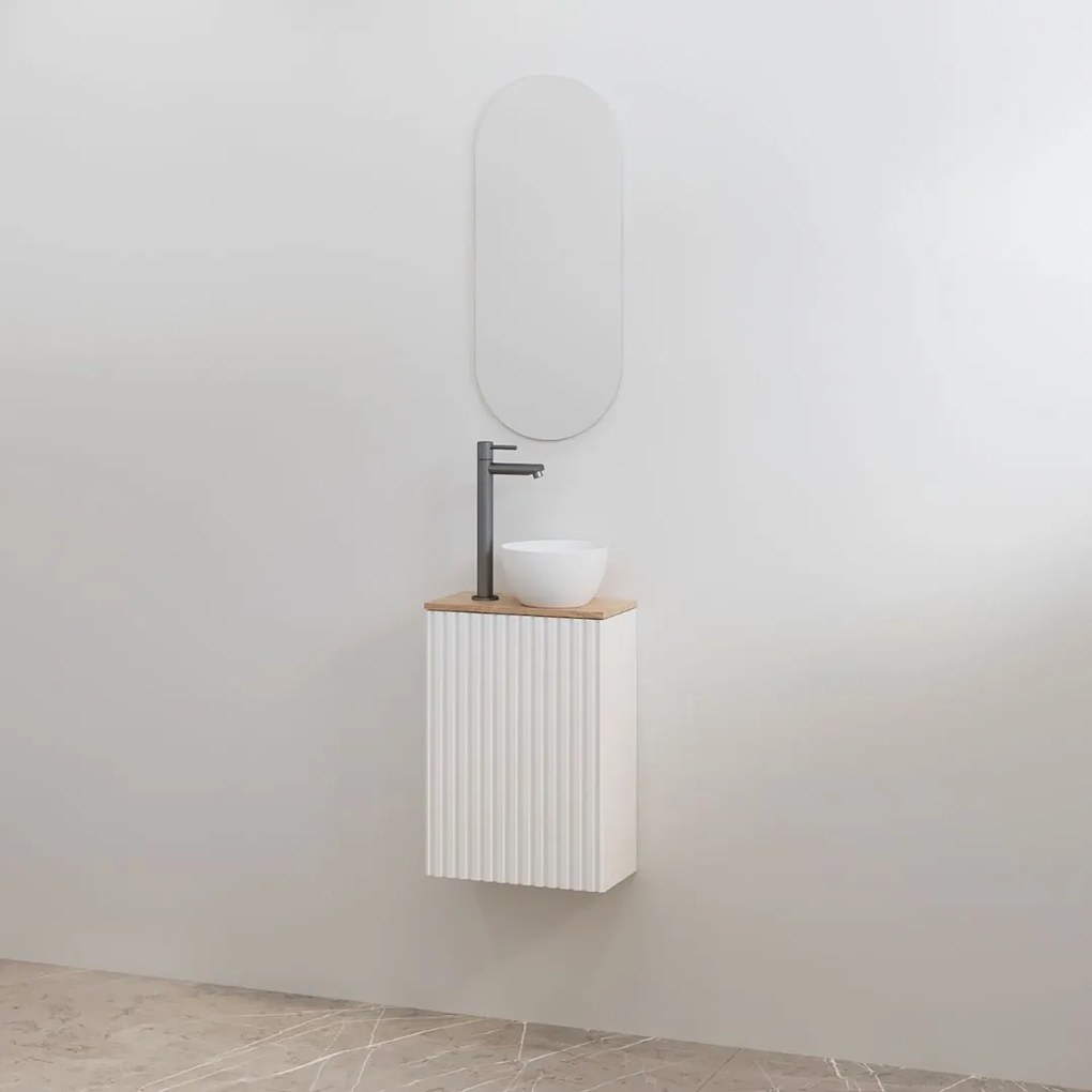 Best Design Mali ribbel toiletmeubel wit mat met eiken meubelblad