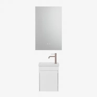 Narek Zwevend Houten Badkamermeubelset Met Geïntegreerde Wastafel Wit & Rectangular Led And Antifog 55x90 Cm Riben & Bruin - Mokka ?20 Cm - Sklum