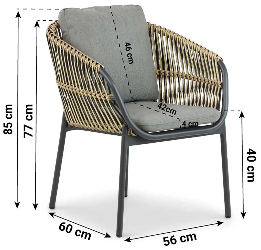 Tuinset 4 personen 180 cm Aluminium/wicker Taupe Coco Nathan/Vienna