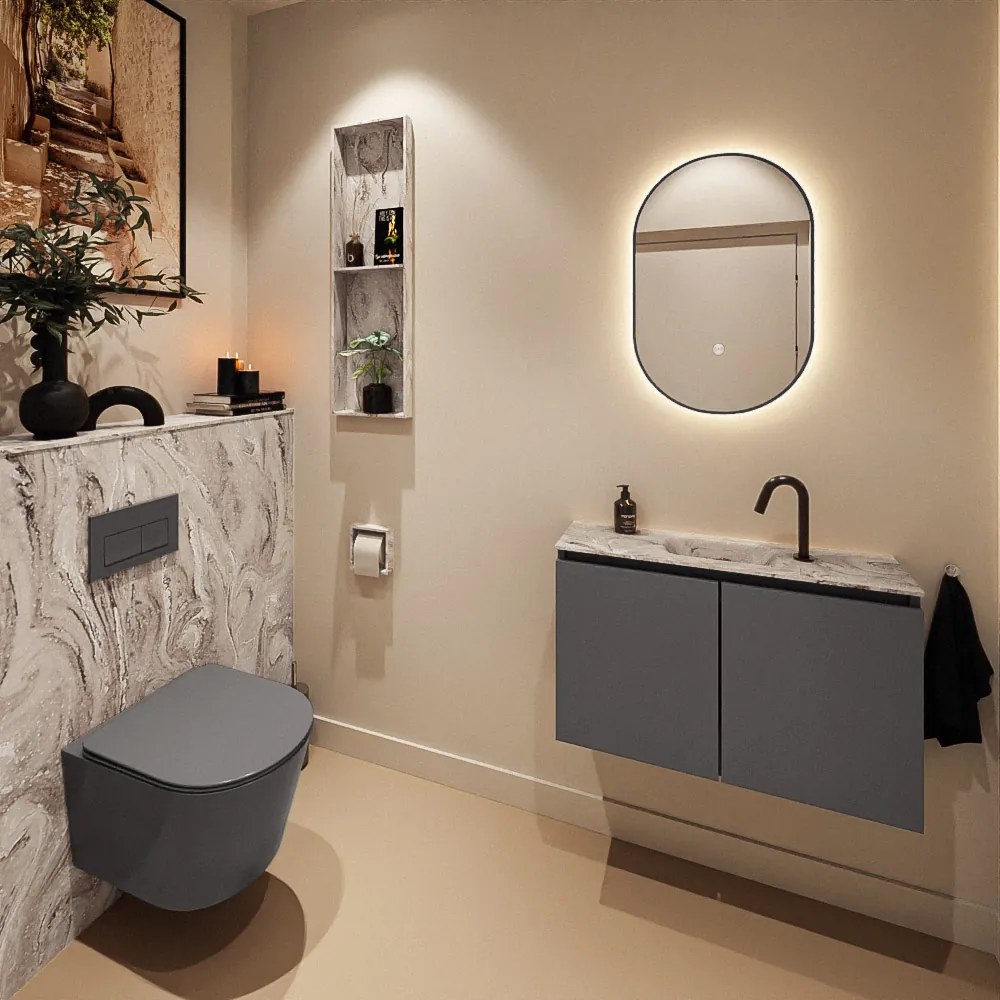 Mondiaz Ture DLux toiletmeubel 80cm dark grey met wastafel glace midden met kraangat