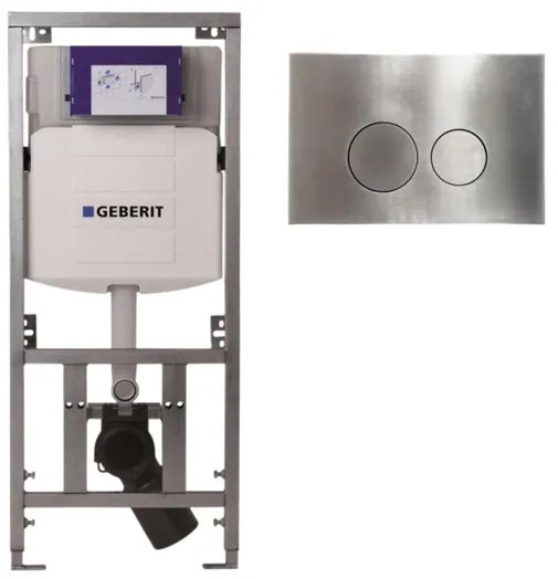 Geberit Inbouwreservoir UP320 met QeramiQ metal bedieningsplaat - dualflush - ronde knoppen - metaal RVS SW706194 0701131