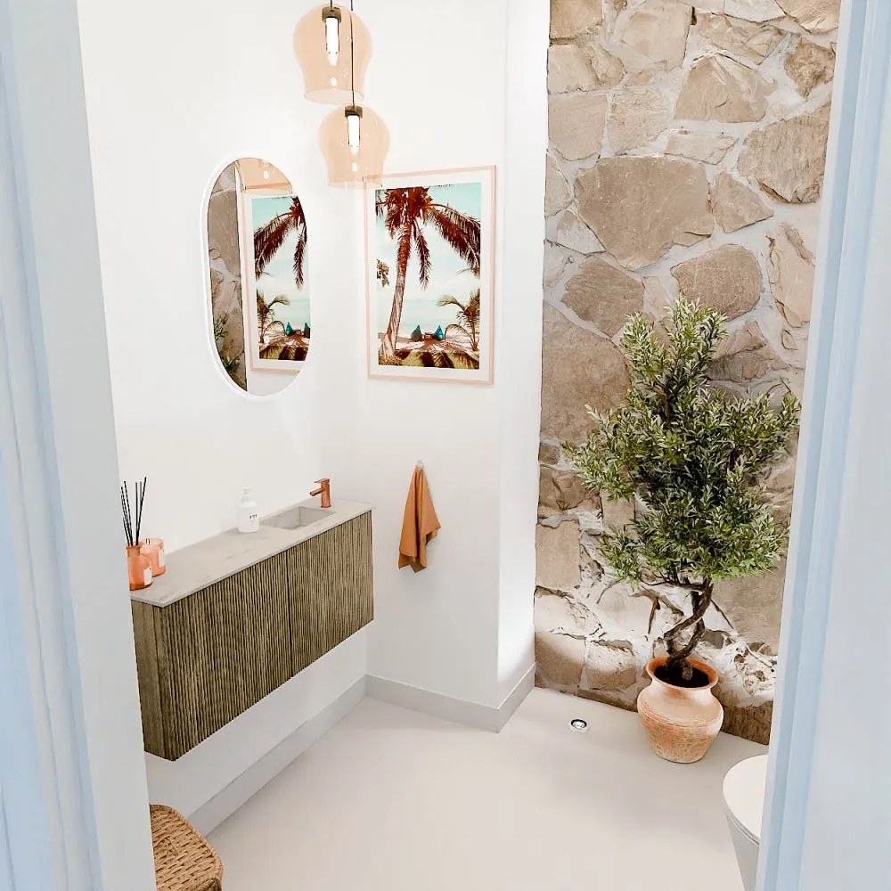 Mondiaz Joya DLux 90cm toiletmeubel dusk met wastafel faye rechts 1 kraangat opalo