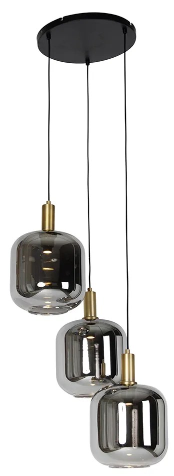 Hanglamp zwart met goud en smoke glas incl. 3 PUCC - Zuzanna