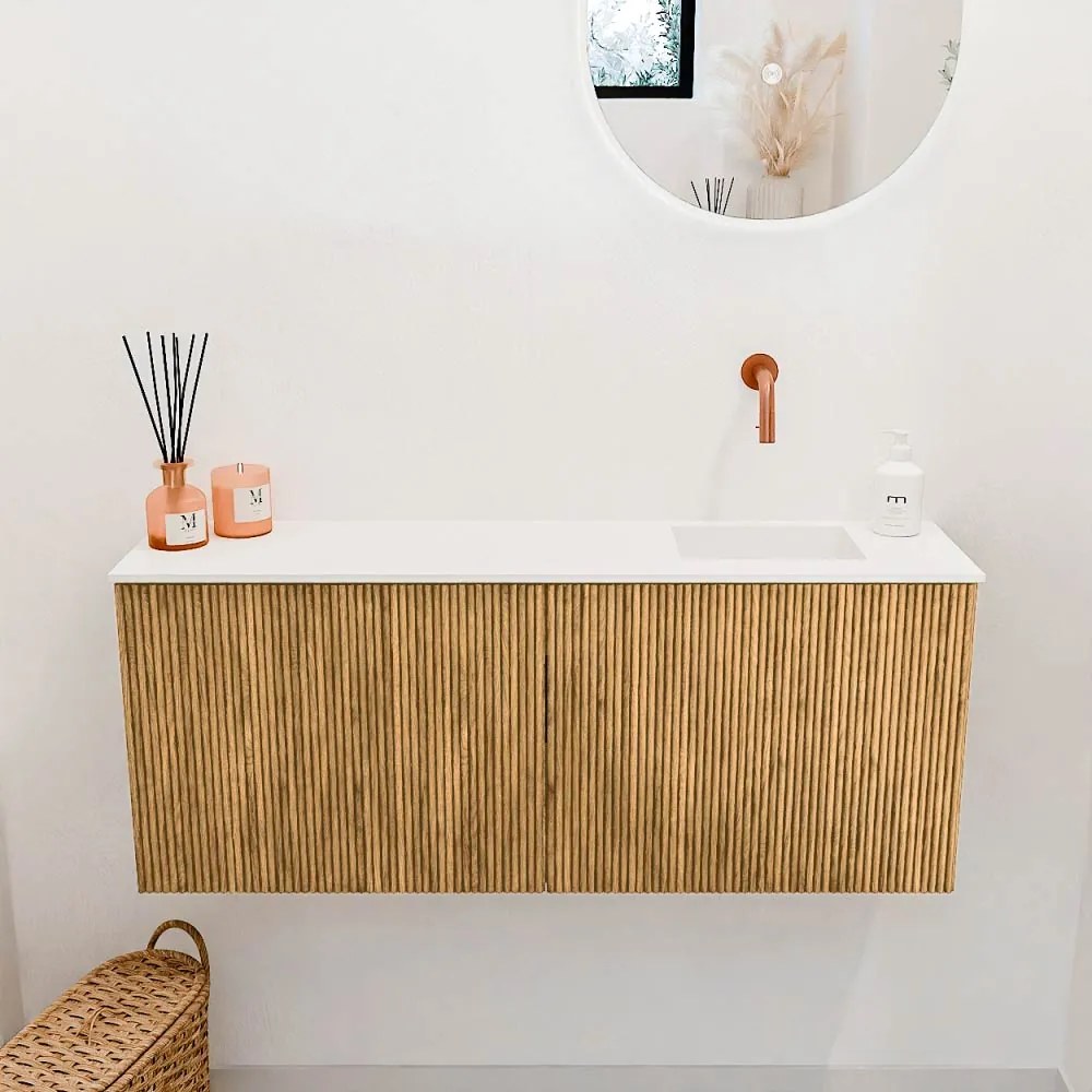Mondiaz Joya 100cm toiletmeubel oak met wastafel faye rechts zonder kraangat talc