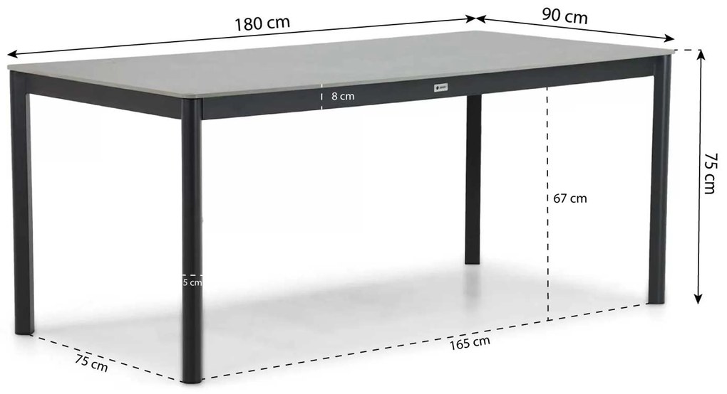 Tuinset 4 personen 180 cm Aluminium/rope Grijs Coco Puerto/Como