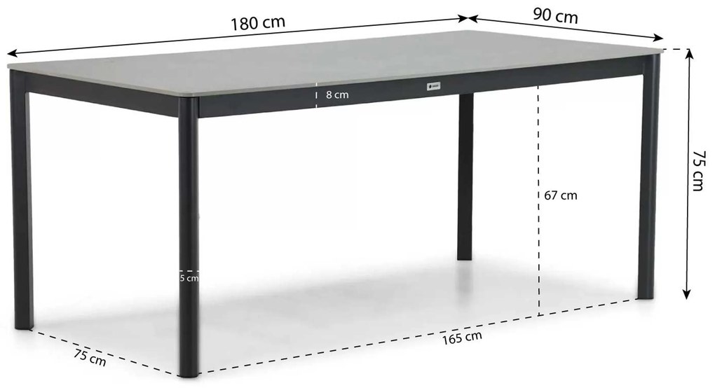Tuinset 4 personen 180 cm Rope Grijs Coco Antoni/Como
