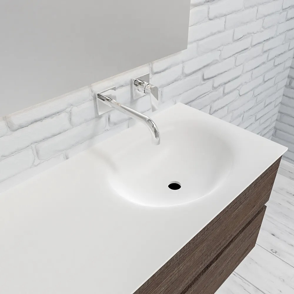 Zaro Sevilla Solid Surface badmeubel 120cm donker eiken zonder kraangat spoelbak rechts met 2 lades