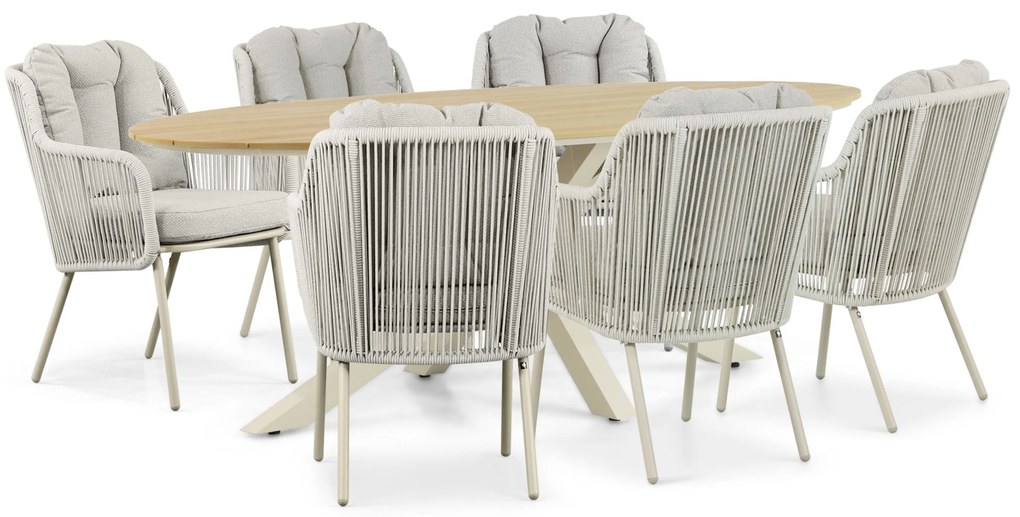 Tuinset 6 personen 220 cm Aluminium/rope Taupe Santika Furniture Sanika