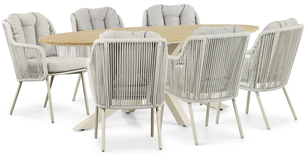 Tuinset 6 personen 220 cm Aluminium/rope Taupe Santika Furniture Sanika
