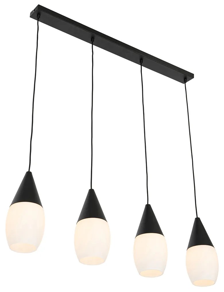 Moderne hanglamp zwart met opaal glas 4-lichts - Drop